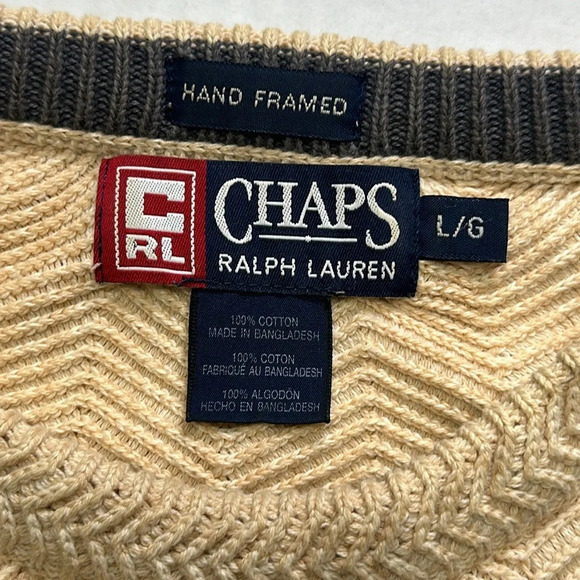 Chaps Ralph Lauren Tan Cream Men’s Long Sleeve Pullover Sweater Size Large - Picture 6 of 9